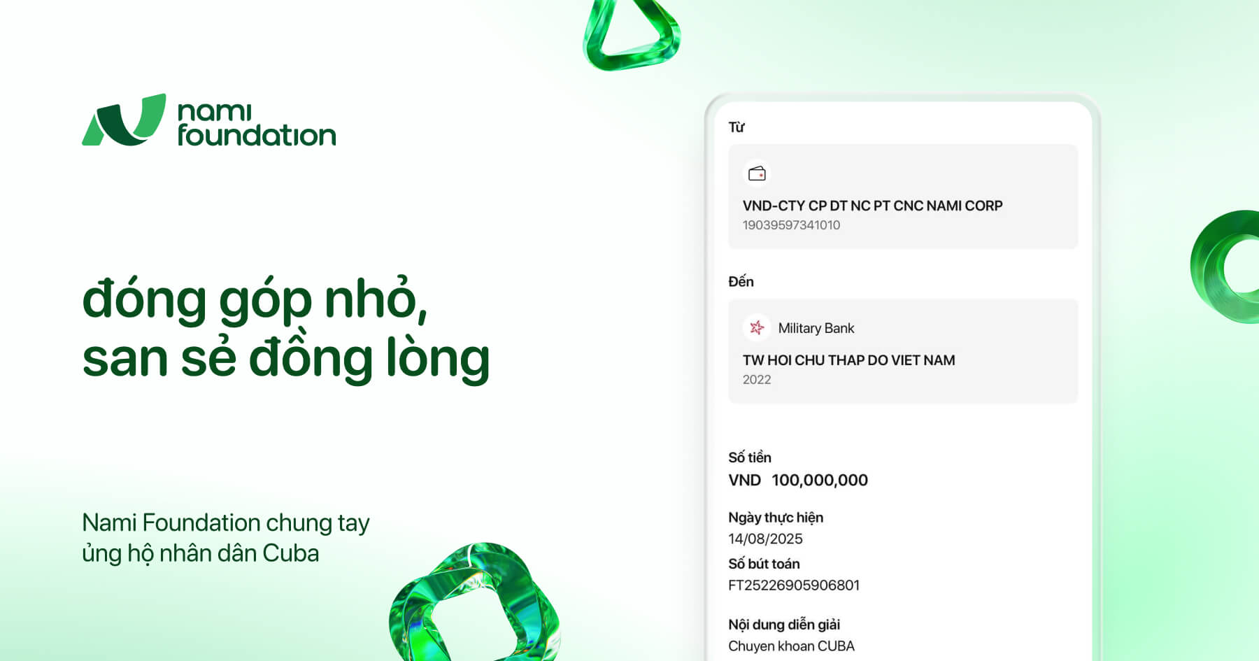 Nami Foundation chung tay đóng góp, chia sẻ cùng nhân dân Cuba