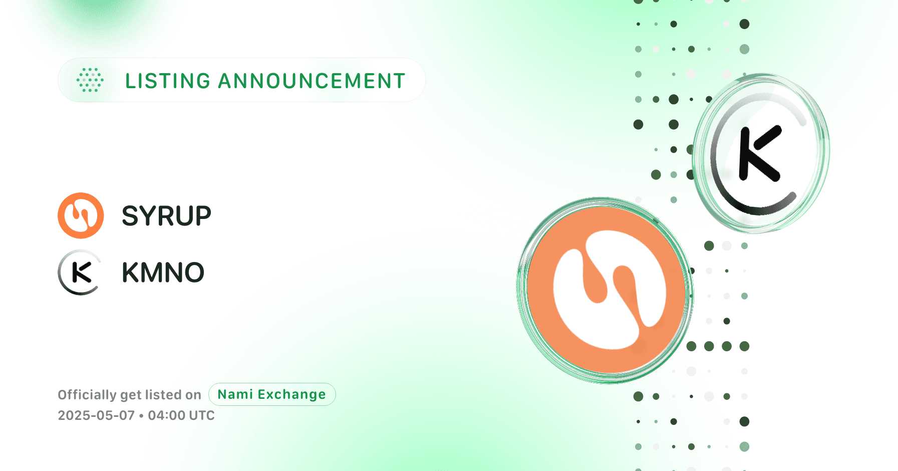 Nami Exchange officially lists Maple Finance (SYRUP) and Kamino Finance  (KMNO)